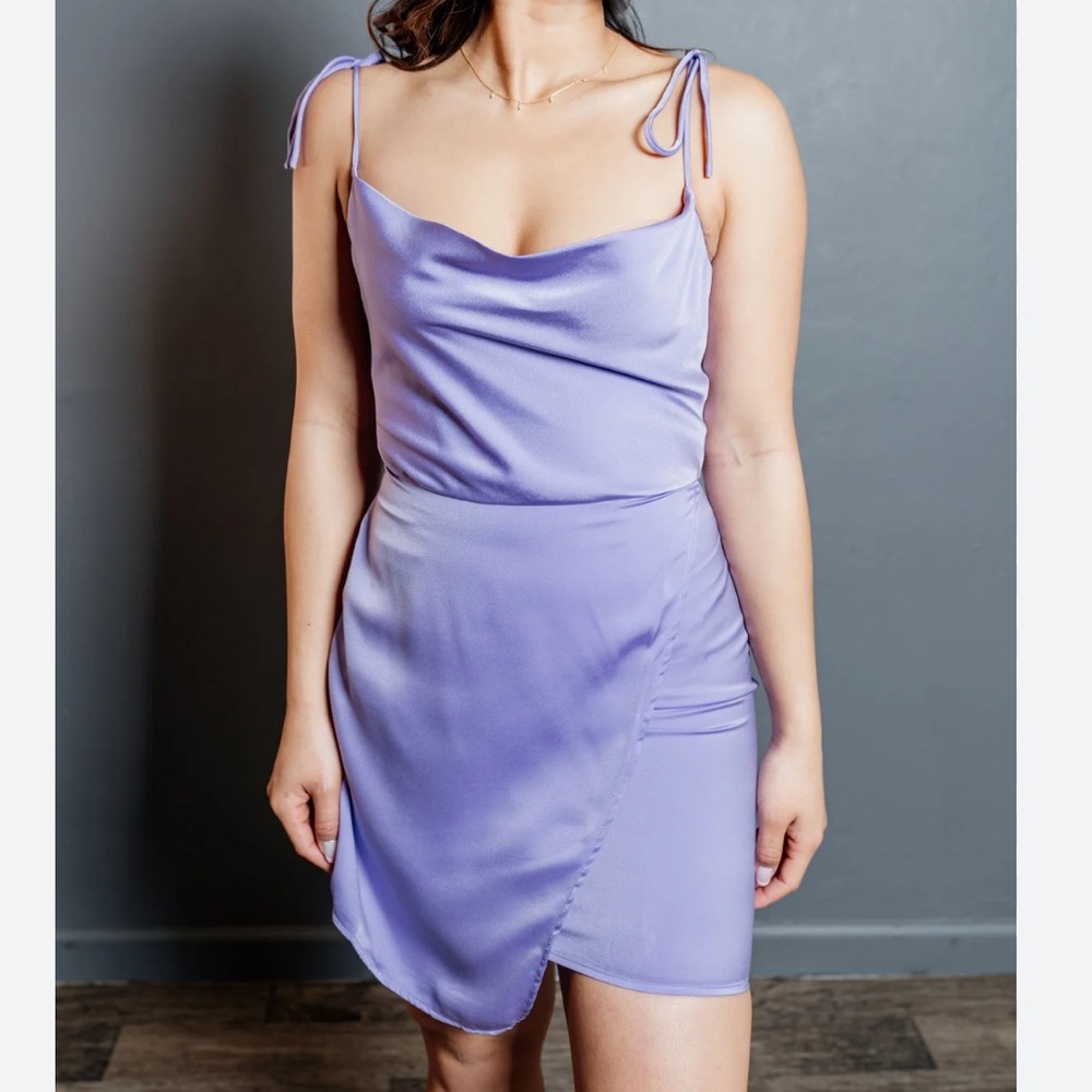 Blue Blush Lilac Slip Dress with Cowl Neck Homecoming Prom Party Wedding